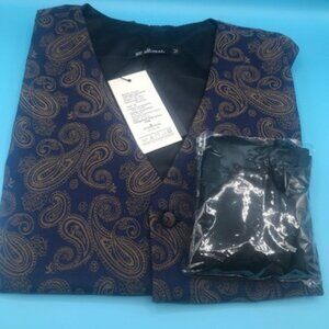 NEW Blue And Gold Suit Vest With Tie And Bow tie Medium Polyester Dress Formal